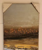 Textured Abstract Gold and Silver Landscape with Flowers and Small Creek 15 1/2" x 36" Art on Canvas