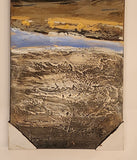 Textured Abstract Gold and Silver Landscape with Flowers and Small Creek 15 1/2" x 36" Art on Canvas