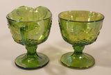 Vintage Indiana Carnival Glass Grapes Iridescent Green Creamer and Sugar Bowl Set with Tray