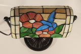 Vintage Blue Hummingbird Red and Blue Flowers Themed 12" Tall Stained Glass Banker's Lamp Style Table Lamp
