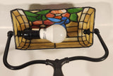 Vintage Blue Hummingbird Red and Blue Flowers Themed 12" Tall Stained Glass Banker's Lamp Style Table Lamp