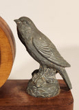 Rare Antique Blessing Metal Bird Wood Based Wind Up Alarm Desk Clock Made in West Germany