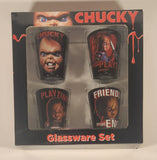 2004 Silver Buffalo Universal Studios Child's Play Chucky 1.5 Fl. Oz. Tall Shooter Shot Glass Set of 4 New in Box