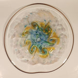 Blue Pink Yellow Spiral 14 1/2" Decorative Blown Art Glass Wall Platter Plate