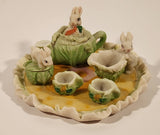 Bunny Rabbits In Cabbage Patch Themed Miniature Resin Tea Set