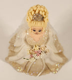 Kneaded Angels Carol Graziano Blonde Bride with Veil Holding Flowers in White Dress Polymer Clay Wedding Cake Topper