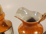 Vintage Japanese Orange Peach Lustreware Creamer Jug and Sugar Shaker Porcelain Muffineer Set