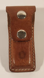Brass and Wood Handled Folding Stainless Steel Pocket Knife with Brown Leather Sheath Holder Belt Clip