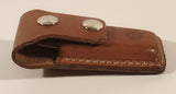 Brass and Wood Handled Folding Stainless Steel Pocket Knife with Brown Leather Sheath Holder Belt Clip
