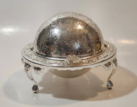Vintage Engraved Silver Look Dome Roll Top 5 1/4" Diameter Caviar Butter Serving Dish with Glass Insert Made in England
