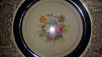 1920-1930 Wood's Ivory Ware Floral Pattern 24K Gold Gilded Charger Plate Royal Blue - Treasure Valley Antiques & Collectibles