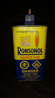 Vintage Late 1970s Ronsonol Lighter Fuel 8 oz fl 227ml English French Tin Canister (Some inside) - Treasure Valley Antiques & Collectibles