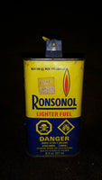 Vintage Late 1970s Ronsonol Lighter Fuel 8 oz fl 227ml English French Tin Canister (Some inside) - Treasure Valley Antiques & Collectibles