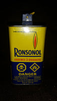 Vintage Late 1970s Ronsonol Lighter Fuel 8 oz fl 227ml English French Tin Canister (Some inside) - Treasure Valley Antiques & Collectibles