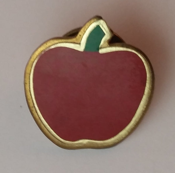 Vintage Enamel Red Apple Teacher's Lapel Pin - Treasure Valley Antiques & Collectibles