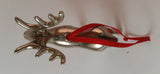 Vintage Silver Plated Pottery Barn Reindeer Ornament with Red Ribbon Hanging - Treasure Valley Antiques & Collectibles