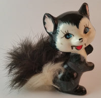 Vintage 1950s Cute Kitschy Furry Porcelain Skunk Figurine Japan - Treasure Valley Antiques & Collectibles