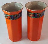 Set of 2 Rare 1950s Swinnertons "S Ltd." Staffordshire England Orange with Fruit Decor Vases - Treasure Valley Antiques & Collectibles