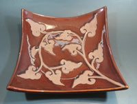 Vintage Brown Autumn Leaves Bent Glass Style Ceramic Platter - Treasure Valley Antiques & Collectibles