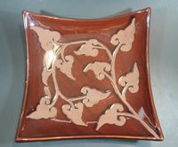 Vintage Brown Autumn Leaves Bent Glass Style Ceramic Platter - Treasure Valley Antiques & Collectibles
