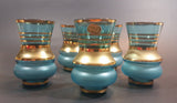 1960s Bohemia Crystal Czechoslovakia Aqua Turquoise Gold Gilt Decanter Set with 5 Glasses