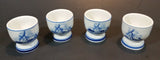 1940s H.S. Handpainted Delft Blue Windmill Decor Egg Holder Cup Set of 4 - Treasure Valley Antiques & Collectibles