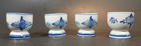 1940s H.S. Handpainted Delft Blue Windmill Decor Egg Holder Cup Set of 4 - Treasure Valley Antiques & Collectibles