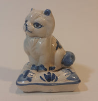 Vintage Delft Holland Cat on Windmill Pillow Figurine - Treasure Valley Antiques & Collectibles