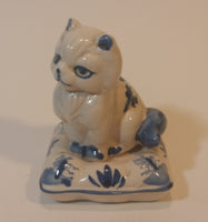 Vintage Delft Holland Cat on Windmill Pillow Figurine - Treasure Valley Antiques & Collectibles