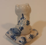 Vintage Delft Holland Cat on Windmill Pillow Figurine - Treasure Valley Antiques & Collectibles