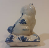 Vintage Delft Holland Cat on Windmill Pillow Figurine - Treasure Valley Antiques & Collectibles