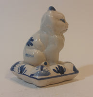 Vintage Delft Holland Cat on Windmill Pillow Figurine - Treasure Valley Antiques & Collectibles