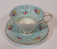 1930s Paragon Evangeline Aqua Blue Pattern Teacup and Saucer - Treasure Valley Antiques & Collectibles