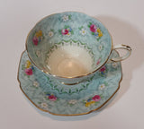 1930s Paragon Evangeline Aqua Blue Pattern Teacup and Saucer - Treasure Valley Antiques & Collectibles