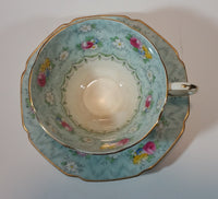 1930s Paragon Evangeline Aqua Blue Pattern Teacup and Saucer - Treasure Valley Antiques & Collectibles