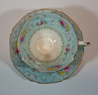 1930s Paragon Evangeline Aqua Blue Pattern Teacup and Saucer - Treasure Valley Antiques & Collectibles