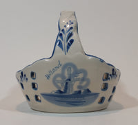 Vintage Delft Blue Handpainted Porcelain Windmill Basket - Designed By T.S. Holland - Treasure Valley Antiques & Collectibles