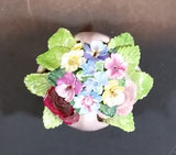 1950s Staffordshire FLORAL Bone China Mixed Flower Bouquet in Pink Basket