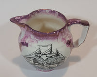 c. 1840 Antique Sunderland Pink Lustreware Mottoware "Sailor's Fairwell" Ship Ewer Jug - Treasure Valley Antiques & Collectibles