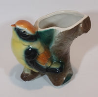 1950s Royal Copley Western Tanager or Warbler Bird on Tree Stump Ceramic Porcelain Planter