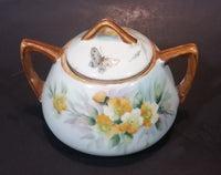 1920s Nippon - Japan Hand Painted Butterflies and Yellow Flowers Sugar Bowl - Treasure Valley Antiques & Collectibles