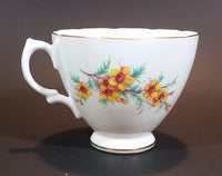 1950s Royal Vale Yellow Flowers & Ferns Bone China Teacup Gold Trim Pattern Number 6849 - Treasure Valley Antiques & Collectibles