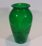 Vintage 1950s Anchor Hocking Emerald Green Etched Flower and Leaves Glass Vase - Treasure Valley Antiques & Collectibles