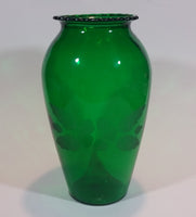 Vintage 1950s Anchor Hocking Emerald Green Etched Flower and Leaves Glass Vase - Treasure Valley Antiques & Collectibles