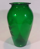 Vintage 1950s Anchor Hocking Emerald Green Etched Flower and Leaves Glass Vase - Treasure Valley Antiques & Collectibles