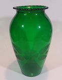 Vintage 1950s Anchor Hocking Emerald Green Etched Flower and Leaves Glass Vase - Treasure Valley Antiques & Collectibles