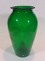 Vintage 1950s Anchor Hocking Emerald Green Etched Flower and Leaves Glass Vase - Treasure Valley Antiques & Collectibles