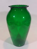 Vintage 1950s Anchor Hocking Emerald Green Etched Flower and Leaves Glass Vase - Treasure Valley Antiques & Collectibles