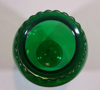 Vintage 1950s Anchor Hocking Emerald Green Etched Flower and Leaves Glass Vase - Treasure Valley Antiques & Collectibles