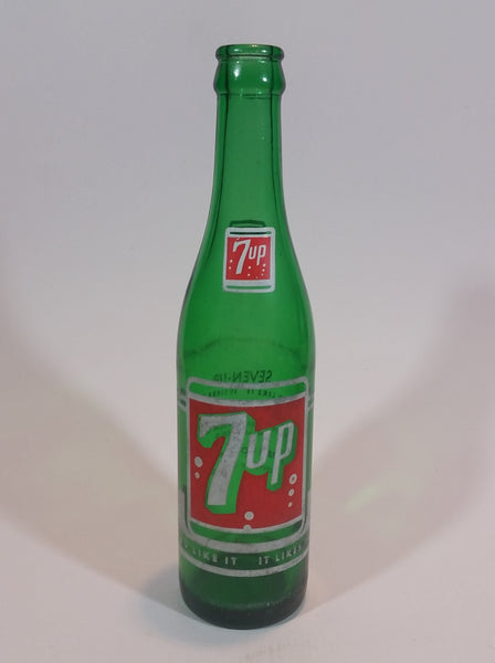 Vintage 1960s 7up 10 oz Green Glass 9 1/2" Soda Pop Bottle - Treasure Valley Antiques & Collectibles